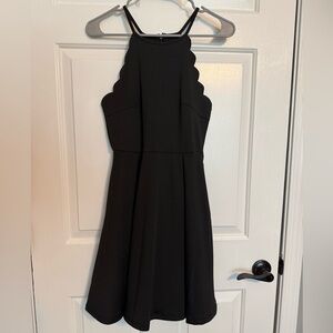 Black Scalloped Halter Mini Dress